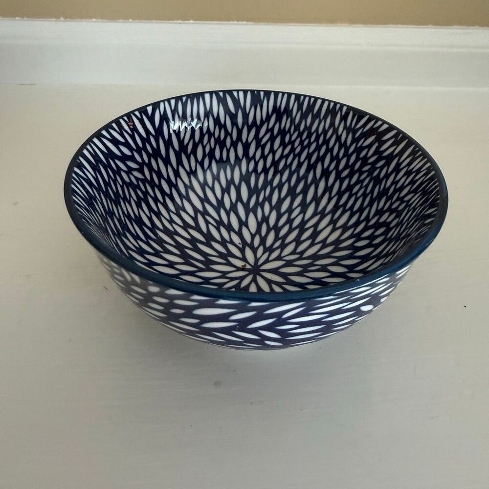 Emika Blue & White Pattern Bowl | Indigo Floral Burst Interior | Small Ceramic B